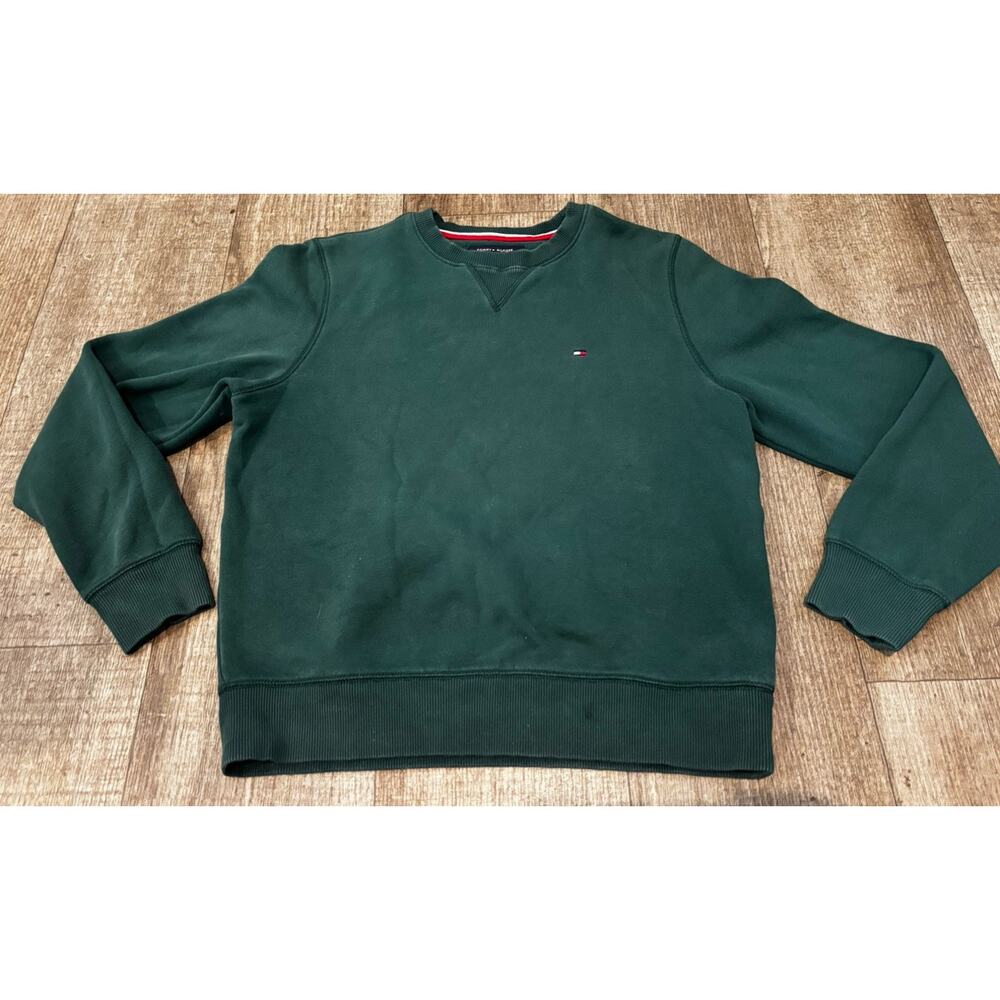 Tommy Hilfiger Womens Sz Small Forest Green Crewneck Fleece Sweatshirt Logo